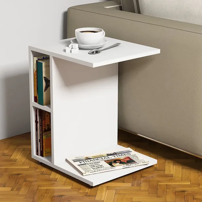 Mesa auxiliar Brørup rodante aglomerado 58 x 45 x 35 cm blanco [en.casa]