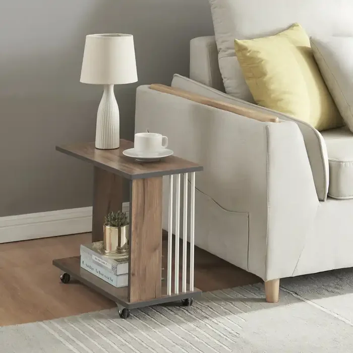 Mesa auxiliar Haarby aglomerado 42 x 50 x 24 cm roble / antracita / blanco [en.casa]