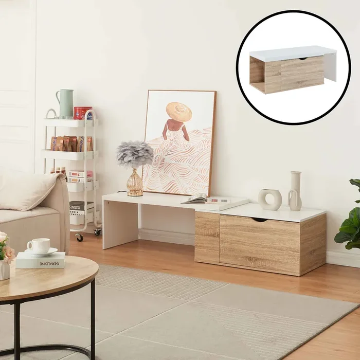 Mesa auxiliar Österåker con tablero extensible 100x48x40cm – Madera/Blanco [en.casa]