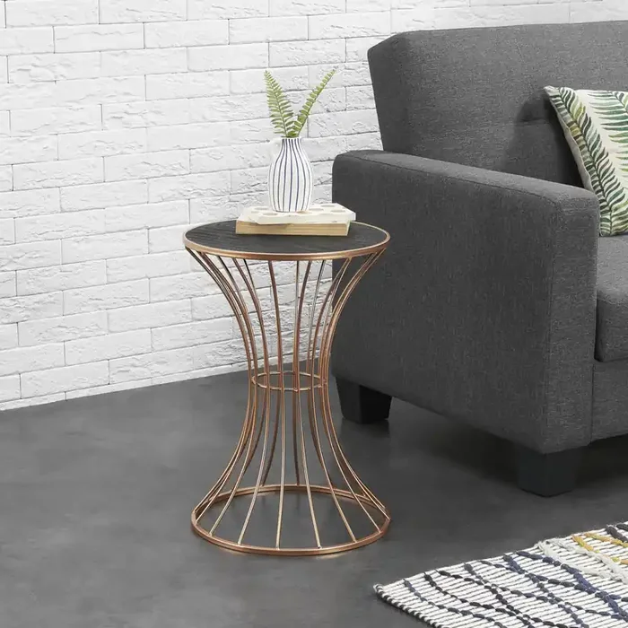 Mesa auxiliar Sablier en forma Reloj de arena metal 56 cm x 38 cm – Negro y cobre [en.casa]