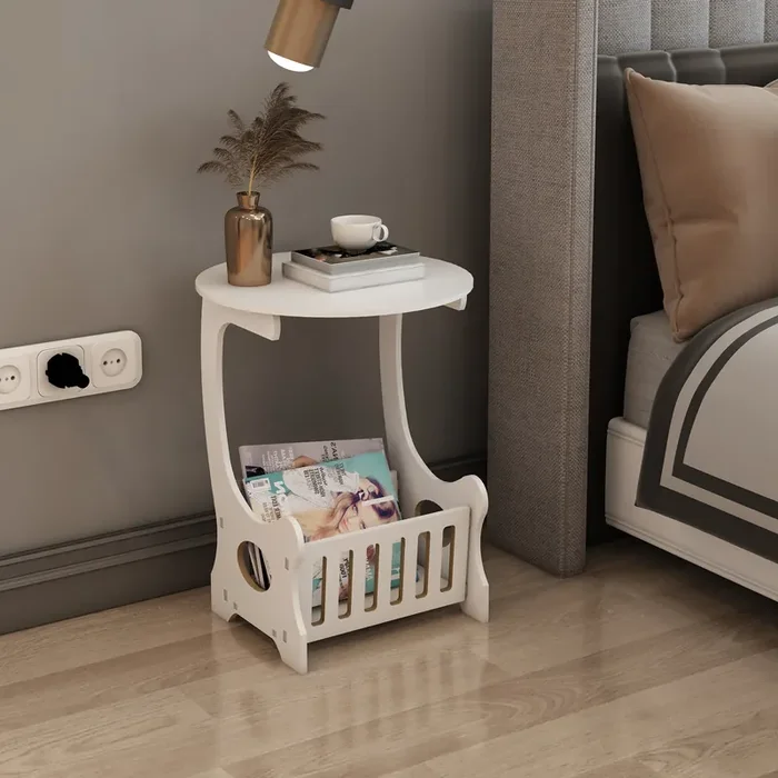 Mesa auxiliar Vallensbæk redonda MDF 50 x 38 x 38 cm blanco [en.casa]