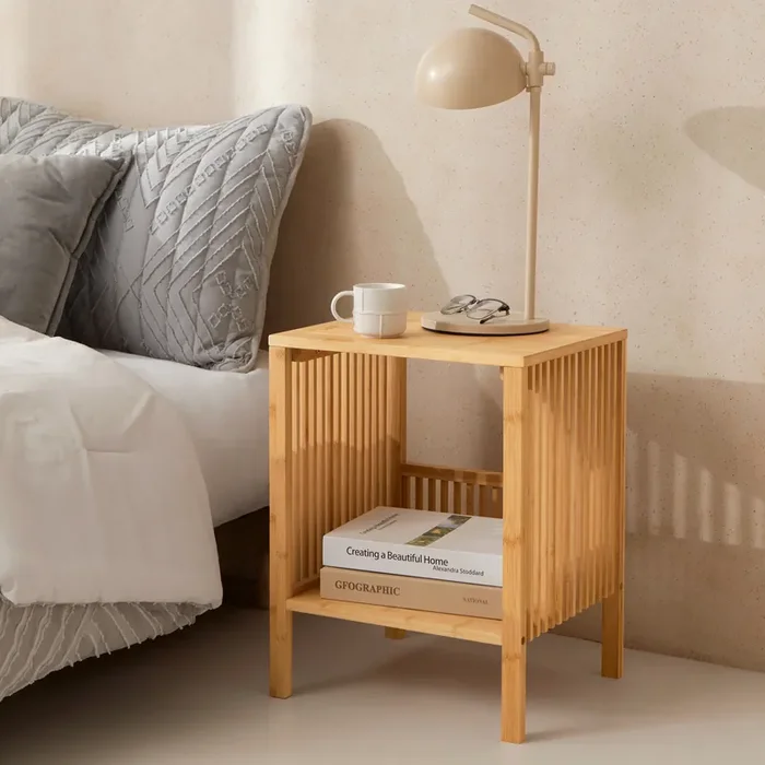 Mesa auxiliar Varde multifuncional bambú 50x39x33cm – Natural [en.casa]
