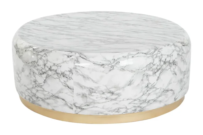 Mesa Centro Hierro 119X119X45 Simil Marmol Blanco