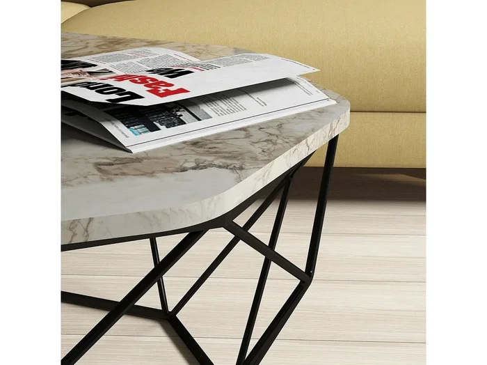Mesa de café Kailua 1227, Mármol blanco, 38cm, Diámetro 90, Aglomerado laminado, Redonda
