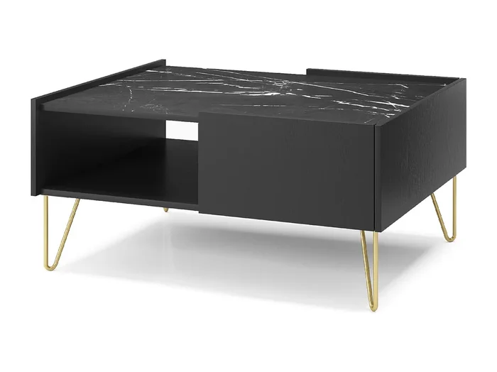 Mesa de centro de 2 cajones con tapa efecto mármol, 97×45 cm