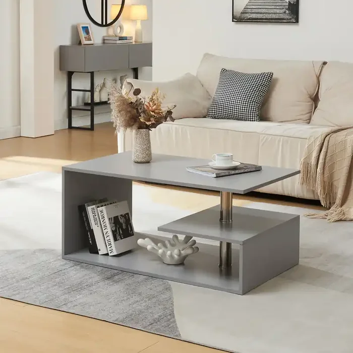 Mesa de centro Haarlem con estante 90x50x41 cm – Gris claro [en.casa]