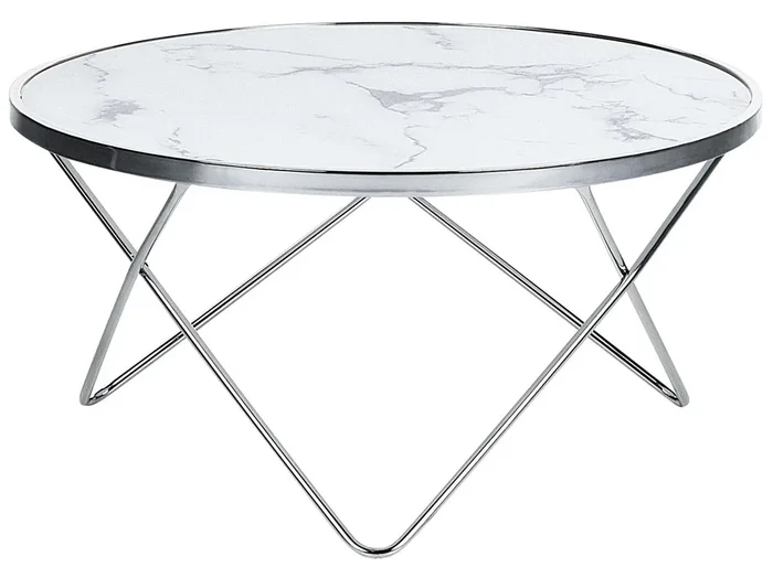Mesa de centro MERIDIAN Vidrio templado Mármol/Plateado