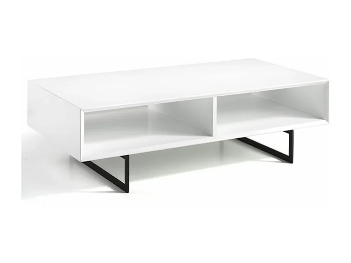 Mesa de centro moderna Valina 120 cm de madera lacada en blanco y acero negro