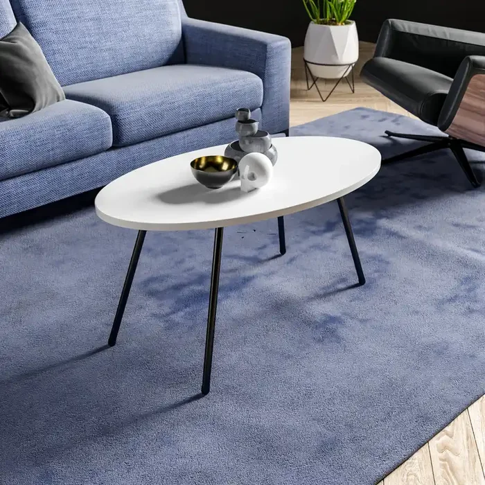 Mesa de centro Skærbæk ovalada aglomerado y metal 43 x 90 x 50 cm – blanco y negro [en.casa]