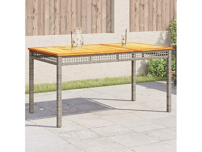 Mesa de jardín ratán sintético madera acacia gris 140x80x75 cm ES864544