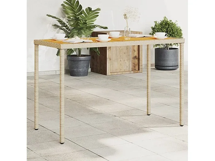 Mesa de jardín superficie de madera ratán PE beige 115x54x74 cm