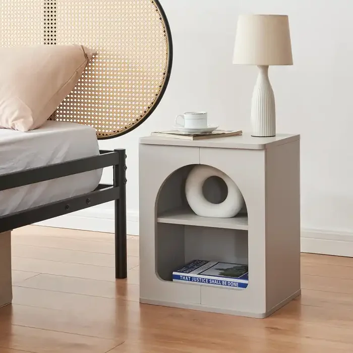 Mesa de noche Trorhun 48x40x30 cm – Gris [en.casa]