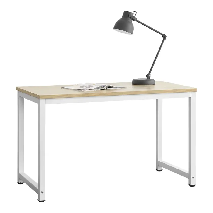 Mesa Escritorio de ordenador PC Herning – 75 x 120 x 60 cm – AceroAglomerado – Blanco y Color roble [en.casa]