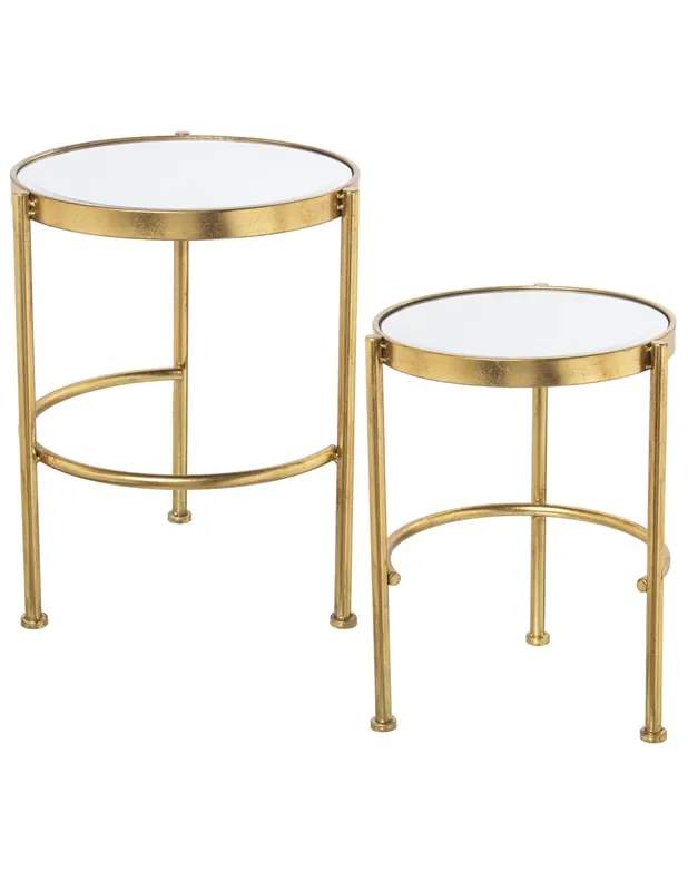 Mesa Metal Dorado Sobre Espejo Mediana
