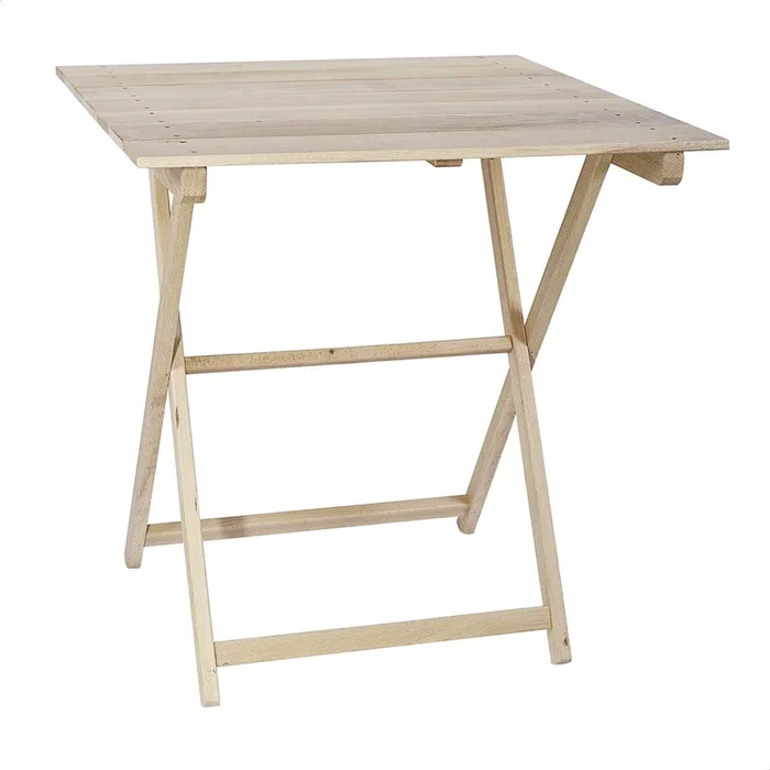 Mesa Velador de haya plegable con tablillas, acabado SIN barniz, 70x70x76 cm