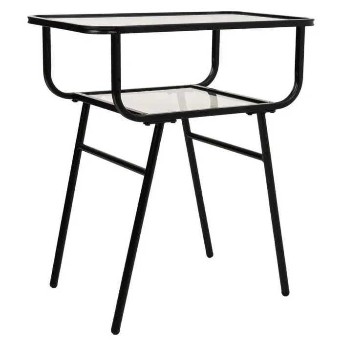 Mesita de metal y cristal con 1 balda gris 60x35x65,5