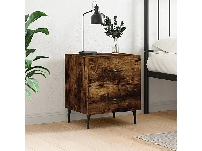 Mesita de noche madera ingeniería roble ahumado 40x35x47,5 cm ES54814