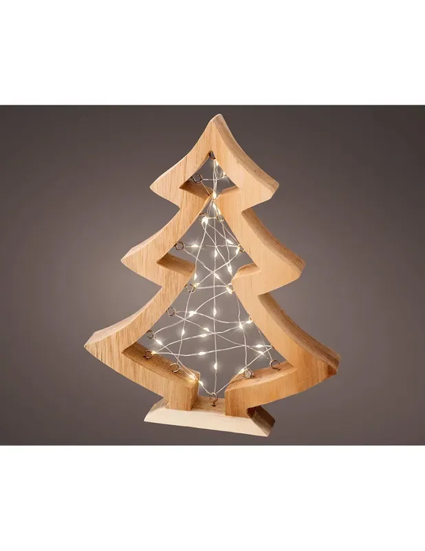 Mini abeto microled, de madera luz blanca calida fija, 36 leds, 22×3,5x27cm. lumineo 8720194830291 72623 LUMINEO