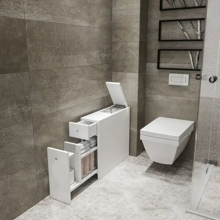 Mueble de baño auxiliar Birkenes aglomerado 60-110x19x55cm – Blanco [en.casa]