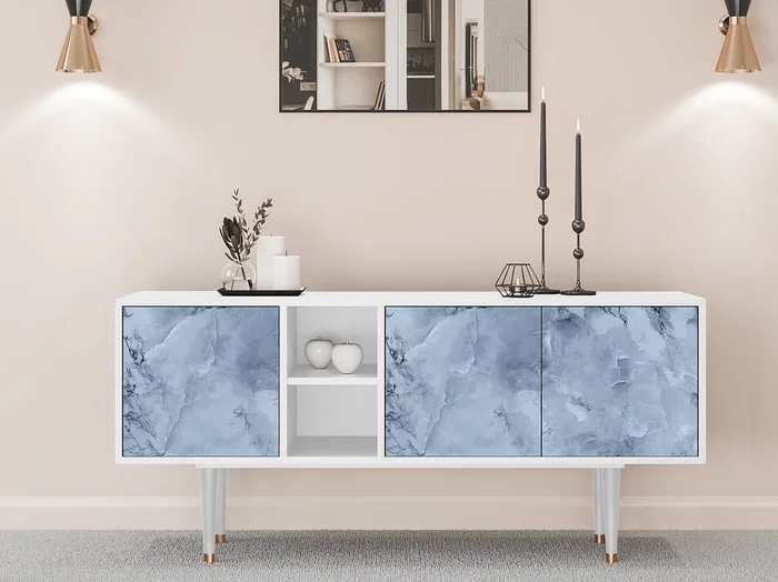 Mueble de TV – 150х69х41 cm – T5 – Feather Ice, Blanco