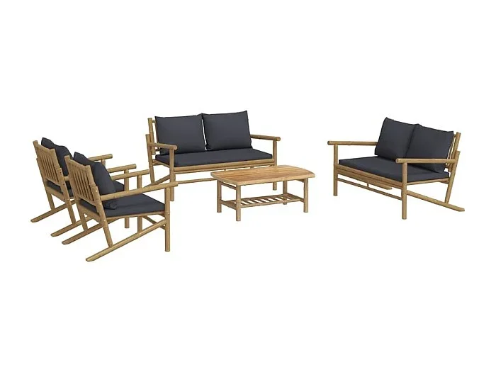 Muebles de jardín muebles de exterior juego de muebles de 5 piezas con cojines de bambú gris oscuro 02_0016392