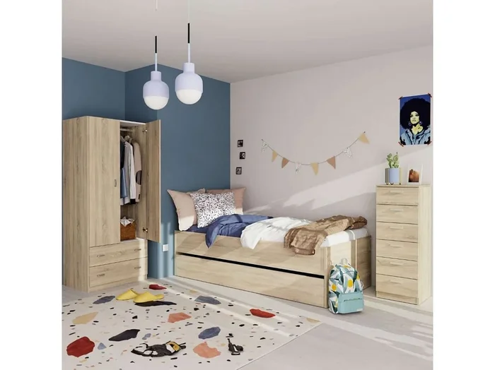 Muebles Dormitorio Tibet Natural Roble Cambrian (Cama 105×190 cm)