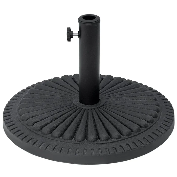 Outsunny Base para Sombrilla de Jardín Peso Neto 14 kg Soporte de Parasol Apto para Postes de 35mm/38mm/48mm Rellena de Cemento Metal para Terraza Exterior Ø49×32 cm Negro