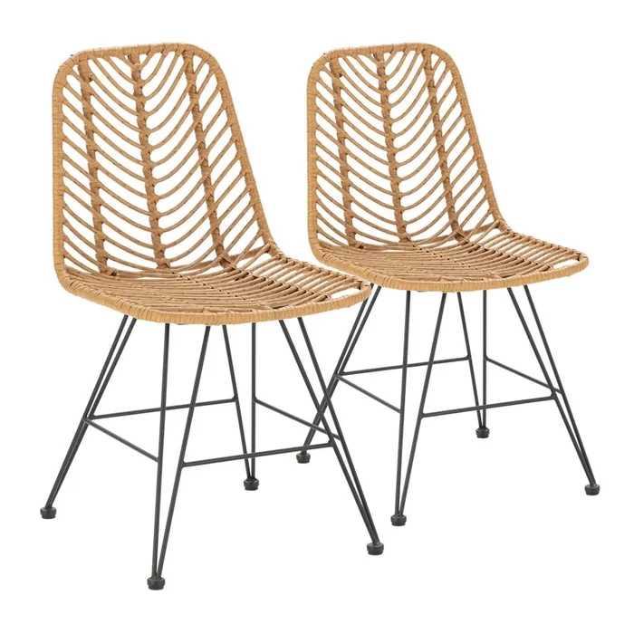 Pack 2 sillas de comedor o jardín Emi Ratan/Negro