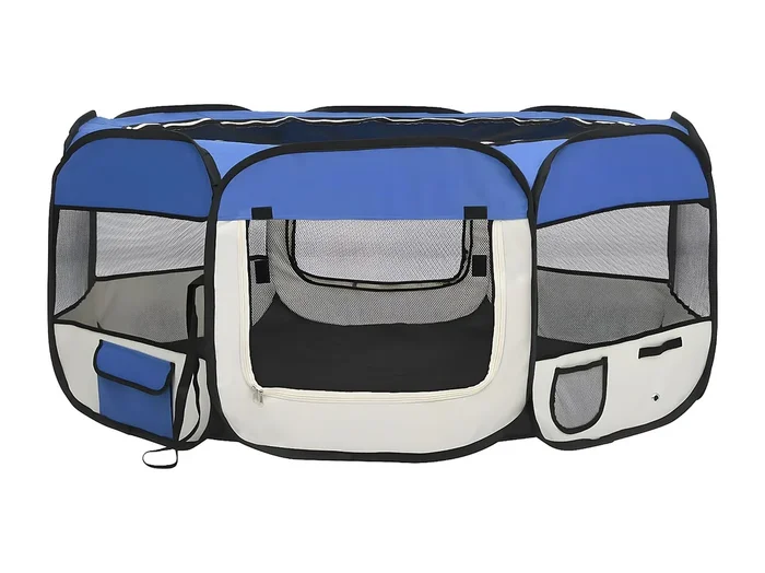 Parque de perros plegable y bolsa transporte azul 145x145x61cm ES147488