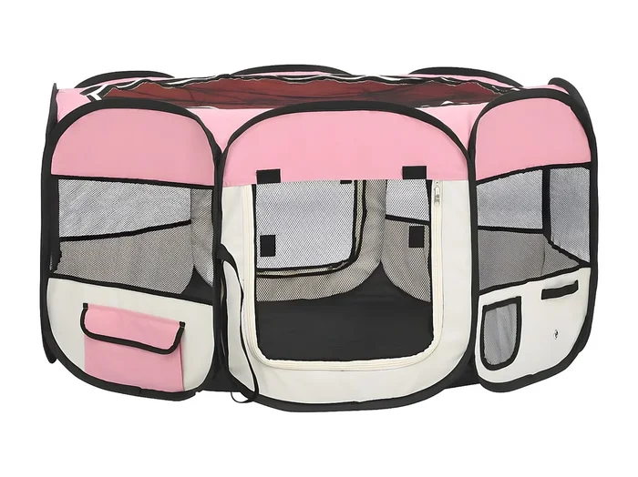 Parque de perros plegable y bolsa transporte rosa 125x125x61cm ES425380