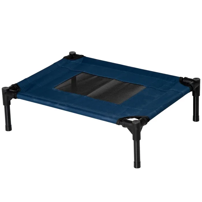 PawHut Cama Elevada para Perros Gatos Portátil Cama para Mascotas con Zona de Malla Transpirable y Tela Oxford Marco de Acero para Interior Exterior 61x46x18 cm Azul / Negro