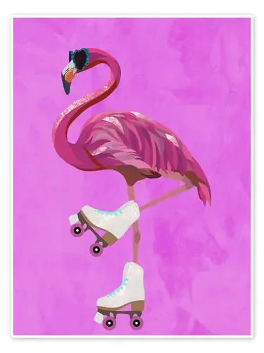 Pink Flamingo rollerskating de Sarah Manovski
