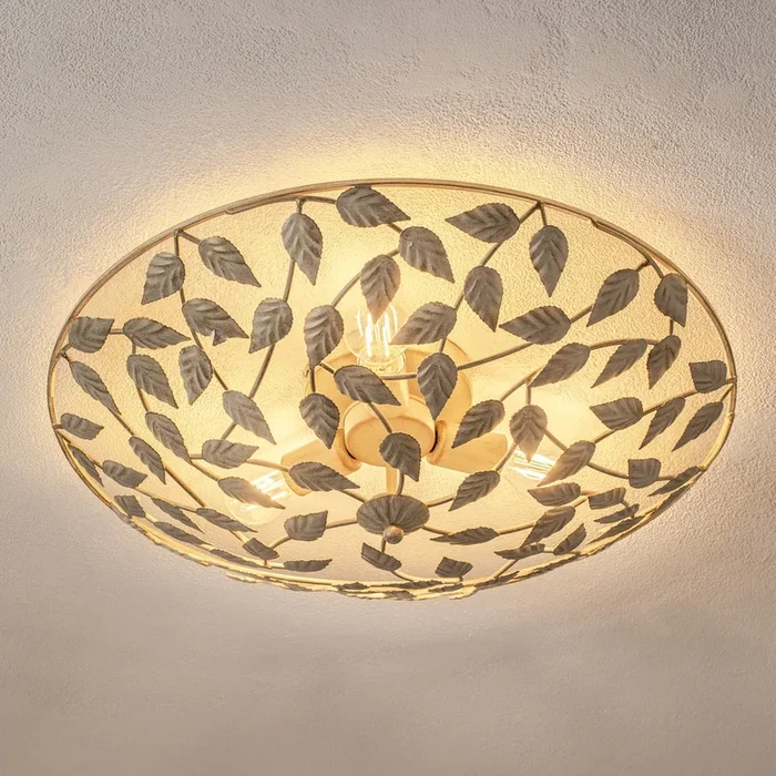 Plafón Arion, patinado crema/oro, Ø 63 cm, acero