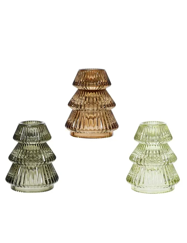 Portavela cristal en forma de arbol de navidad, 3 modelos, ø6,5x8cm. basics 8720194902141 72638 BASICS