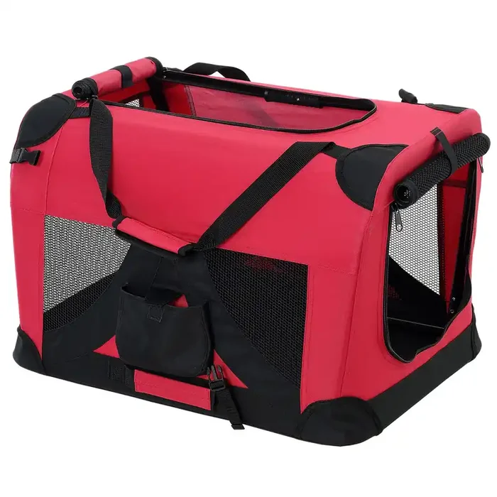 [pro.tec]® Bolsa de transporte para mascotas – Tamaño S (49,5×34,5cm) – Transportín plegable para perro (ROJO)