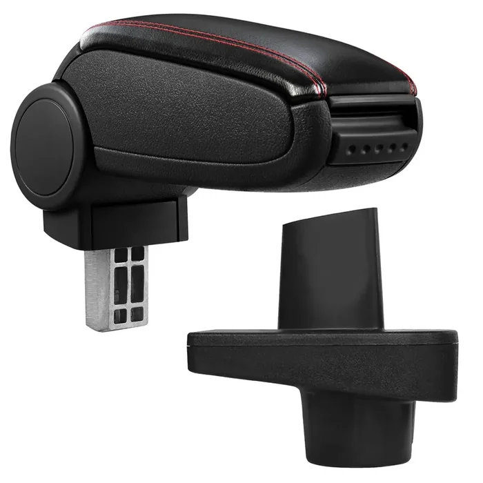 [pro.tec] Reposabrazos central para Renault Clio IV (Tipo X98, a partir 2012) – apoyabrazos con compartimento – tapizado – polipiel – negro con costuras de color rojo