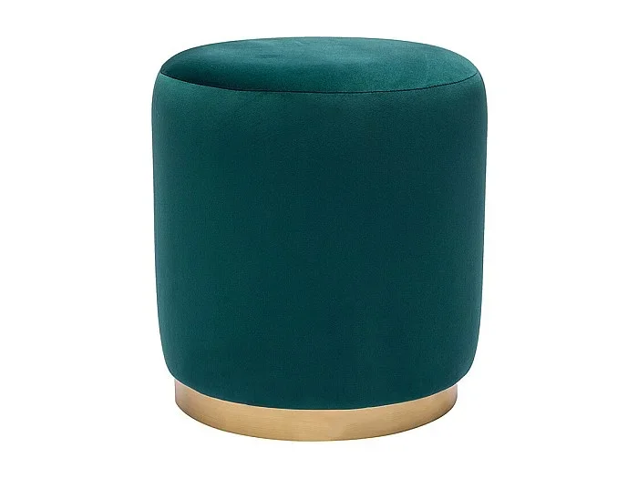 Puf redondo de terciopelo azul petróleo y metal dorado Ø40 cm AMAYA