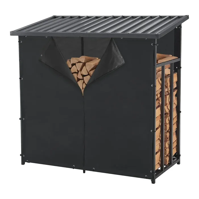 Refugio para leña Yakutat con lona acero/poliéster 145 x 143 x 70 cm negro [casa.pro]