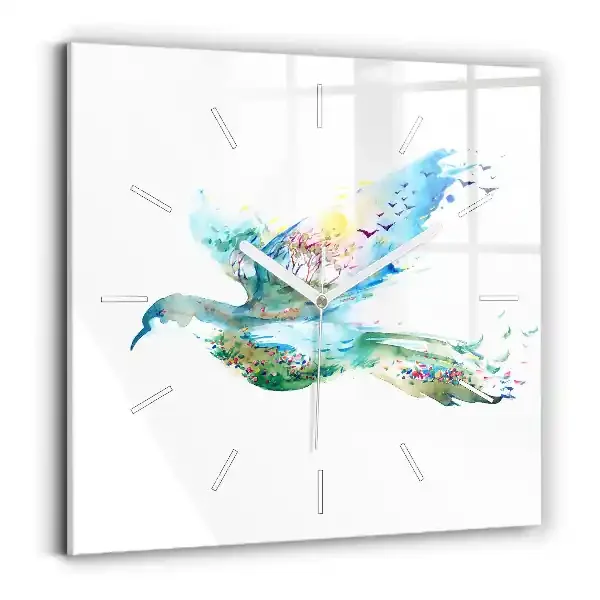 Reloj cuadrado Abstracción de pájaro y primavera