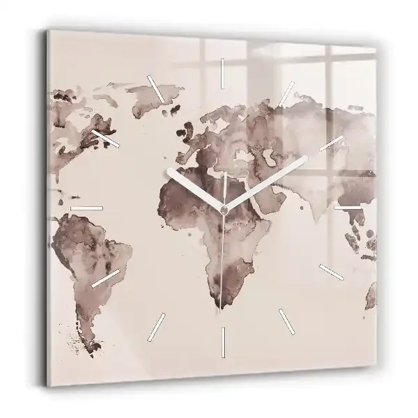Reloj de pared cuadrado Mapa del mundo en acuarela