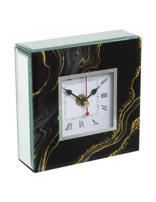 Reloj Sobremesa Cristal/madera Deco. Mármol Negro