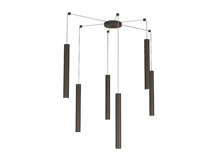 Round Tube Sospensione 6 Luci Marrone Cavo Cm.250 Con Base