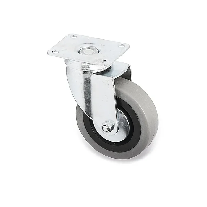 RUEDA GIRATORIA JADE PLUS ARO DE GOMA Ø80 PLÁSTICO ZINCADO PLACAS ANTIHILO Y DOBLE HILERA DE BOLAS.