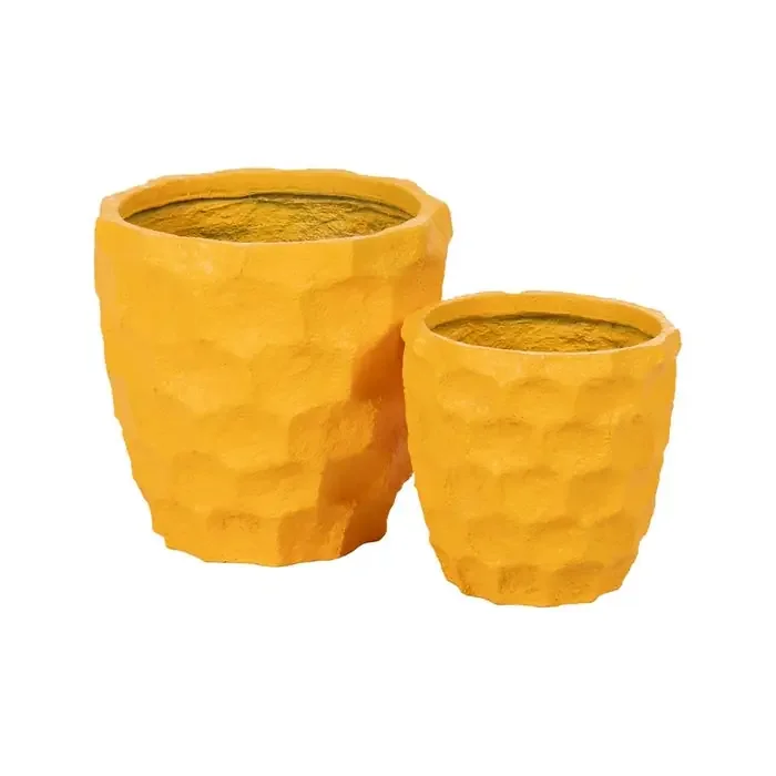 S/2 Macetero Amarillo Cemento Decoración 41 X 41 X 39,60 Cm