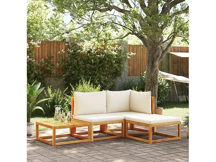 Salón de jardín con cojines 4 pzas madera maciza de acacia ES512789