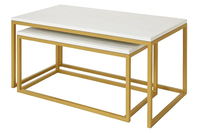 SET 2 MESAS NIDO METAL MARMOL 77x44x50 55x38x45 CM