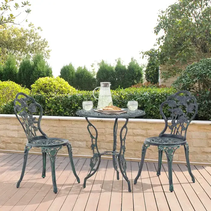 Set bistró de 3 piezas Wakefield aluminio fundido 62xØ59 cm Verde [casa.pro]