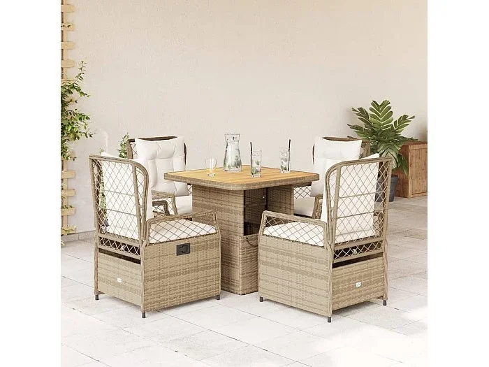 Set comedor de jardín 5 piezas con cojines ratán sintético beige
