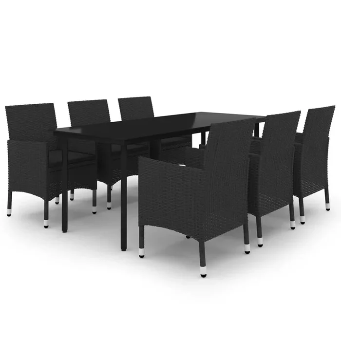 Set comedor de jardín 7 pzas y cojines ratán sintético y vidrio