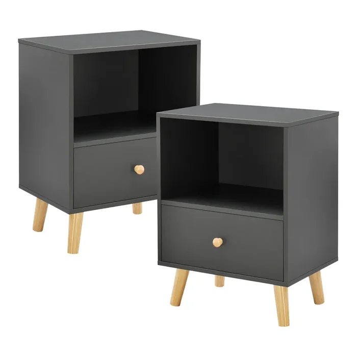 Set de 2 mesas auxiliares Sundsvall con cajón – Gris oscuro [en.casa]